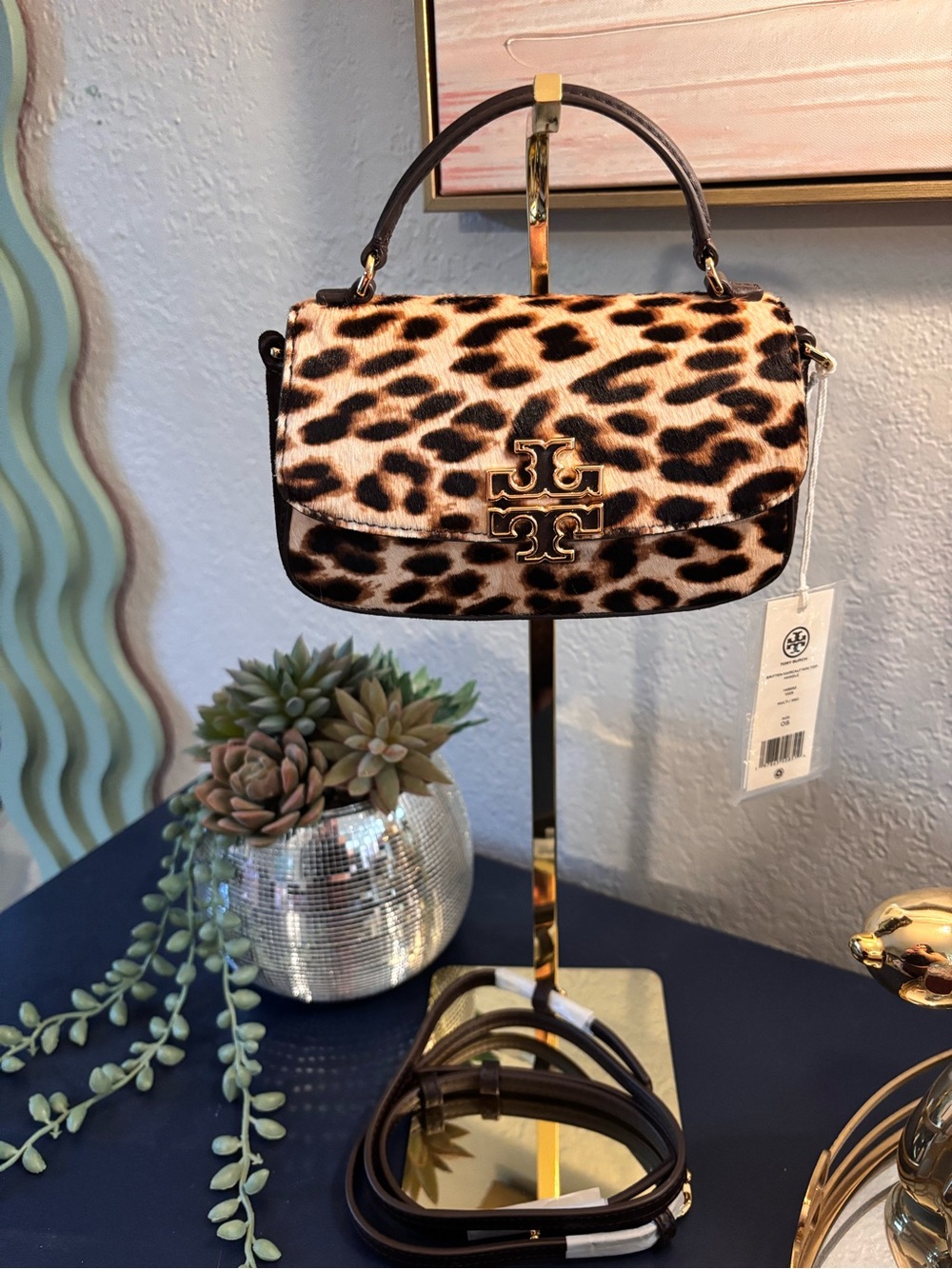 Tory Burch Leopard-Print Crossbody with Brown Handle